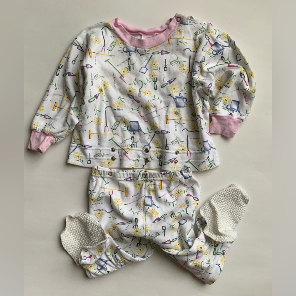 Vintage Gardening Print Footed Pajamas